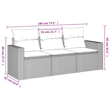 Set mobilier de grădină cu perne, 3 piese, negru, poliratan - Img 3