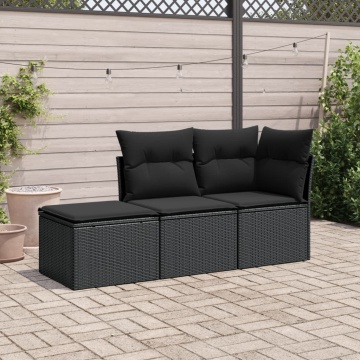 Set mobilier de grădină cu perne, 3 piese, negru, poliratan - Img 1