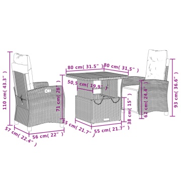 Set mobilier de grădină cu perne, 3 piese, negru, poliratan - Img 7