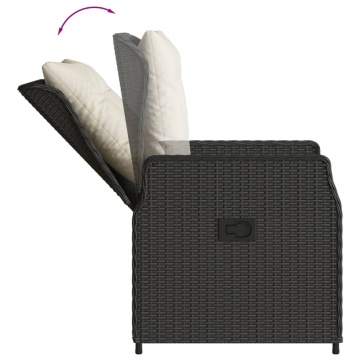 Set mobilier de grădină cu perne, 3 piese, negru, poliratan - Img 8