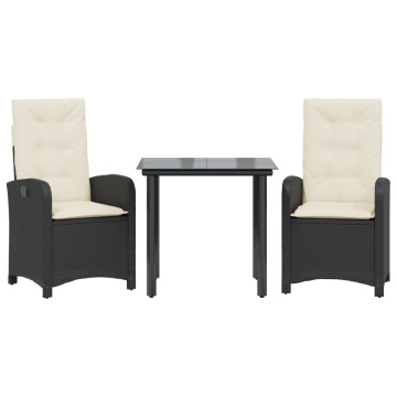 Set mobilier de grădină cu perne, 3 piese, negru, poliratan - Img 2