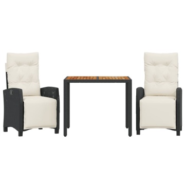 Set mobilier de grădină cu perne, 3 piese, negru, poliratan - Img 2