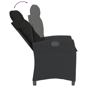 Set mobilier de grădină cu perne, 3 piese, negru, poliratan - Img 4