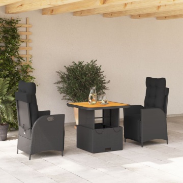 Set mobilier de grădină cu perne, 3 piese, negru, poliratan - Img 1