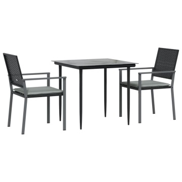 Set mobilier de grădină cu perne, 3 piese, poliratan și oțel - Img 3