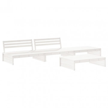 Set mobilier de grădină cu perne, 4 piese, alb, lemn masiv - Img 3