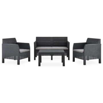 Set mobilier de grădină cu perne, 4 piese, antracit, PP ratan - Img 2