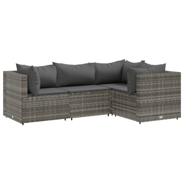 Set mobilier de grădină cu perne, 4 piese, gri, poliratan - Img 2