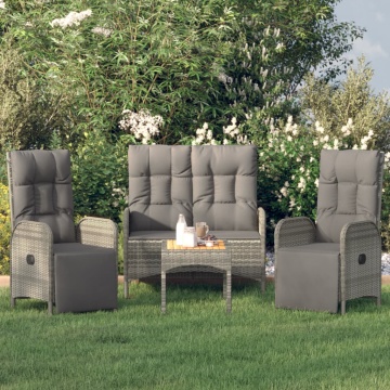 Set mobilier de grădină cu perne, 4 piese, gri, poliratan - Img 1