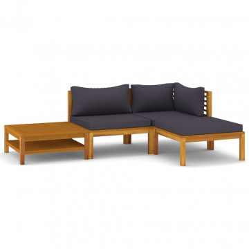 Set mobilier de grădină cu perne, 4 piese, lemn masiv acacia - Img 2