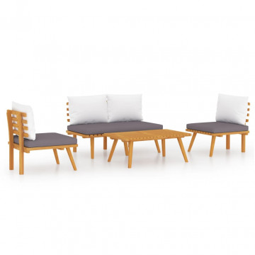 Set mobilier de grădină cu perne, 4 piese, lemn masiv de acacia - Img 2