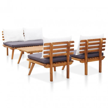 Set mobilier de grădină cu perne, 4 piese, lemn masiv de acacia - Img 8
