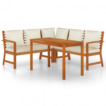 Set mobilier de grădină cu perne, 4 piese, lemn masiv de acacia - Img 2