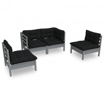 Set mobilier de grădină cu perne, 4 piese, lemn masiv de pin - Img 2