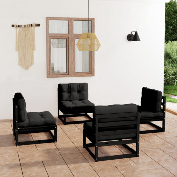 Set mobilier de grădină cu perne, 4 piese, lemn masiv de pin - Img 1
