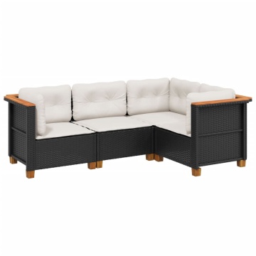 Set mobilier de grădină cu perne, 4 piese, negru, poliratan - Img 2