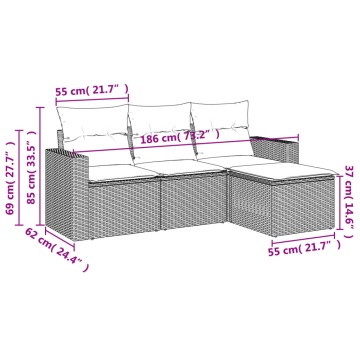 Set mobilier de grădină cu perne, 4 piese, negru, poliratan - Img 3