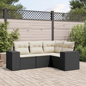 Set mobilier de grădină cu perne, 4 piese, negru, poliratan - Img 1