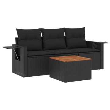 Set mobilier de grădină cu perne, 4 piese, negru, poliratan - Img 2