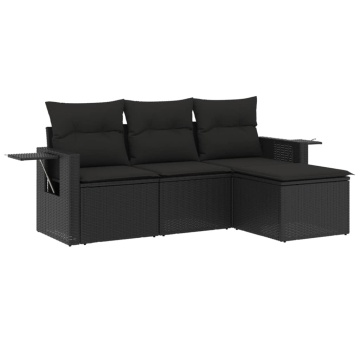 Set mobilier de grădină cu perne, 4 piese, negru, poliratan - Img 2