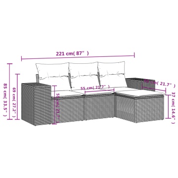 Set mobilier de grădină cu perne, 4 piese, negru, poliratan - Img 6