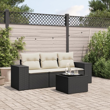 Set mobilier de grădină cu perne, 4 piese, negru, poliratan - Img 1