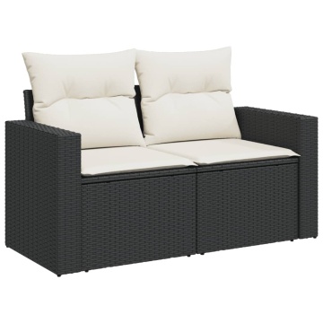 Set mobilier de grădină cu perne, 4 piese, negru, poliratan - Img 4