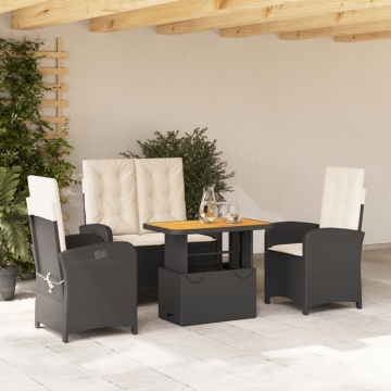 Set mobilier de grădină cu perne, 4 piese, negru, poliratan - Img 1