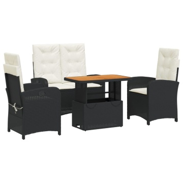 Set mobilier de grădină cu perne, 4 piese, negru, poliratan - Img 2