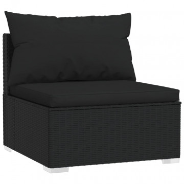 Set mobilier de grădină cu perne, 4 piese, negru, poliratan - Img 3