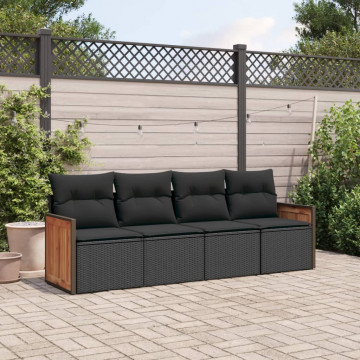 Set mobilier de grădină cu perne, 4 piese, negru, poliratan - Img 1