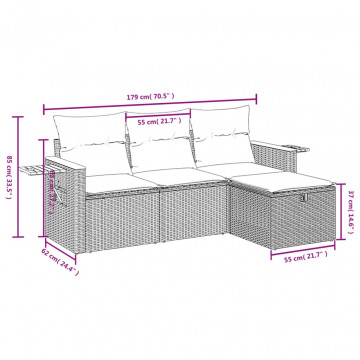 Set mobilier de grădină cu perne, 4 piese, negru, poliratan - Img 3