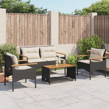 Set mobilier de grădină cu perne, 4 piese, negru, poliratan - Img 3