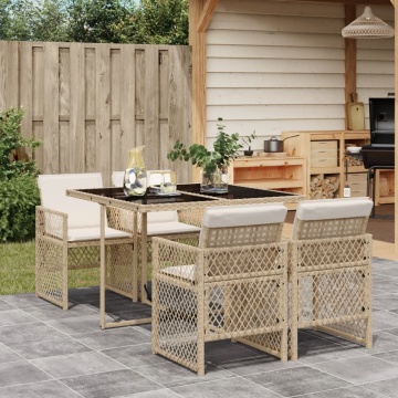 Set mobilier de grădină cu perne, 5 piese, bej, poliratan - Img 1