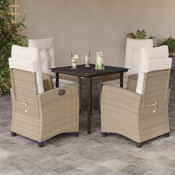 Set mobilier de grădină cu perne, 5 piese, bej, poliratan - Img 1