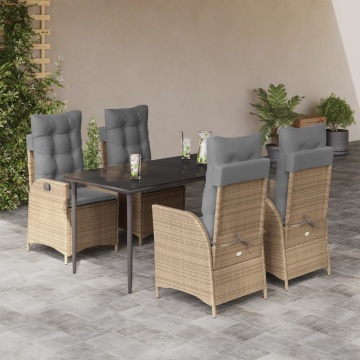 Set mobilier de grădină cu perne, 5 piese, bej, poliratan - Img 1