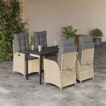 Set mobilier de grădină cu perne, 5 piese, bej, poliratan - Img 1