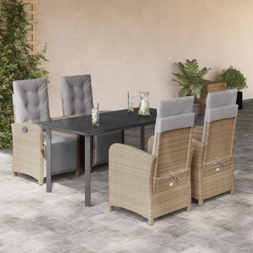 Set mobilier de grădină cu perne, 5 piese, bej, poliratan - Img 1