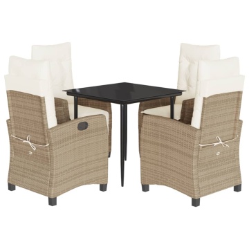 Set mobilier de grădină cu perne, 5 piese, bej, poliratan - Img 2