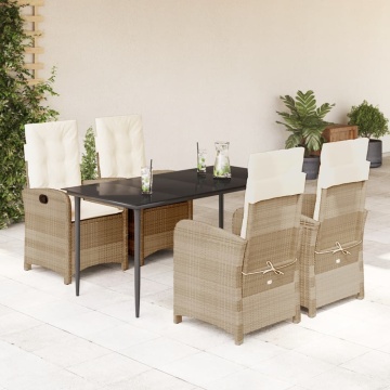 Set mobilier de grădină cu perne, 5 piese, bej, poliratan - Img 1