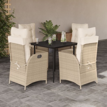 Set mobilier de grădină cu perne, 5 piese, bej, poliratan - Img 1