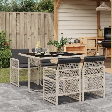 Set mobilier de grădină cu perne, 5 piese gri deschis poliratan - Img 1