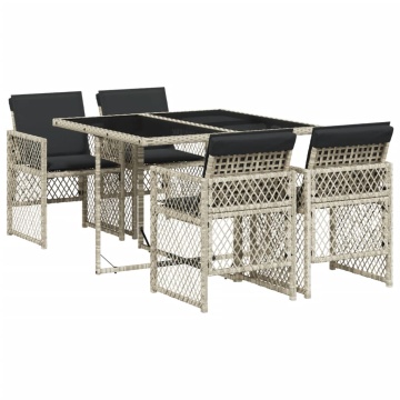 Set mobilier de grădină cu perne, 5 piese gri deschis poliratan - Img 2