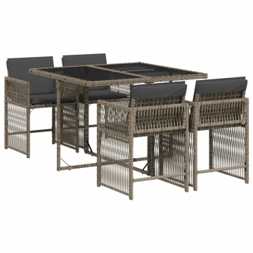 Set mobilier de grădină cu perne, 5 piese, gri, poliratan - Img 2