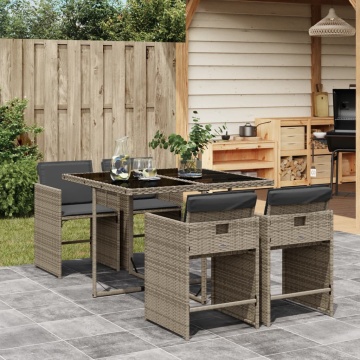 Set mobilier de grădină cu perne, 5 piese, gri, poliratan - Img 1