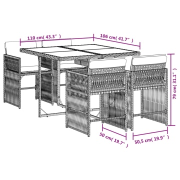 Set mobilier de grădină cu perne, 5 piese, gri, poliratan - Img 5