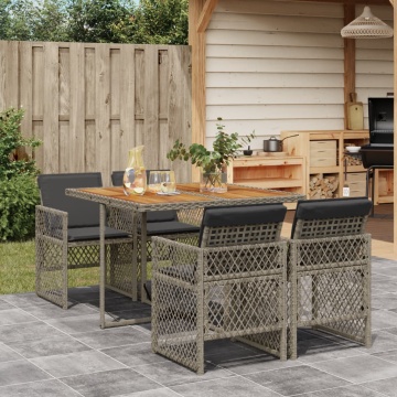 Set mobilier de grădină cu perne, 5 piese, gri, poliratan - Img 1
