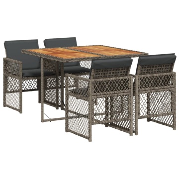 Set mobilier de grădină cu perne, 5 piese, gri, poliratan - Img 2