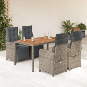 Set mobilier de grădină cu perne, 5 piese, gri, poliratan - Img 1