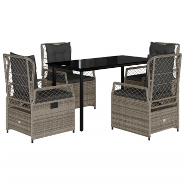 Set mobilier de grădină cu perne, 5 piese, gri, poliratan - Img 2